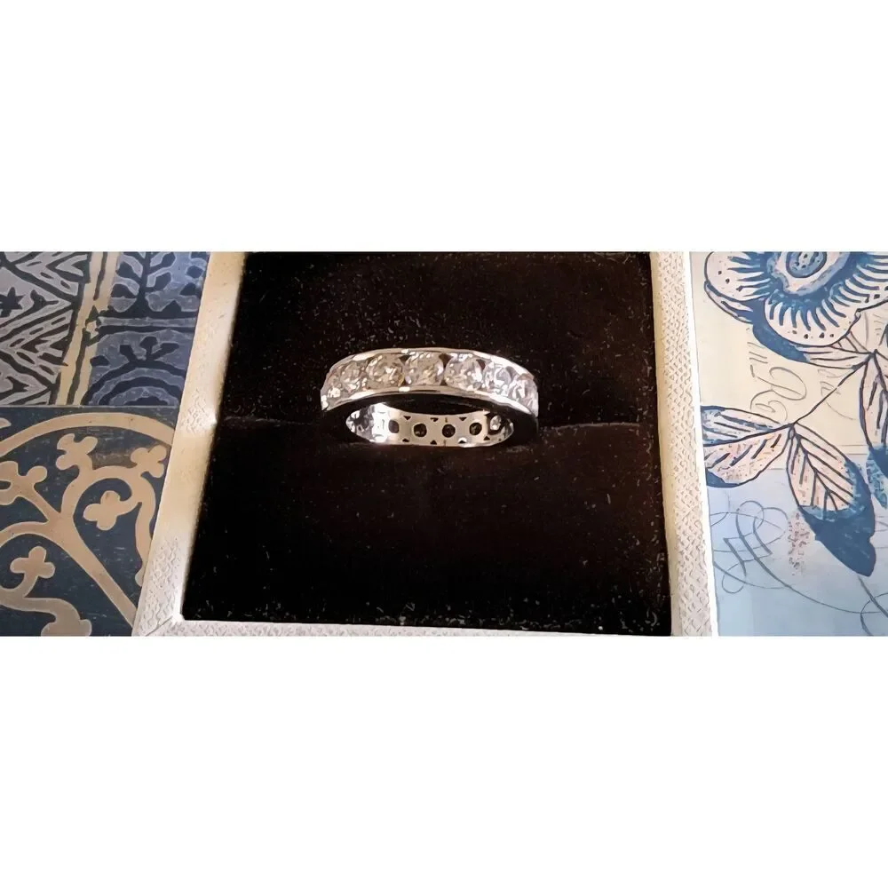Stunning New 9Ct. Round Cut Sim Diamond Eternity Band Ring Sz 8